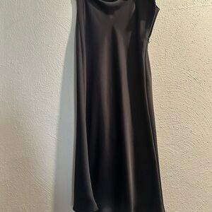 Black silk midi skirt